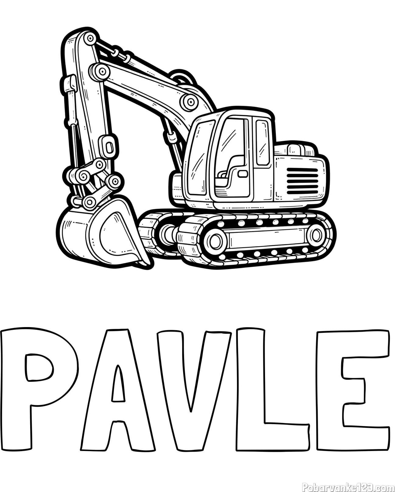 Pobarvanka imena PAVLE in pobarvanka velikega delovnega stroja - bagra
