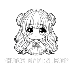 Online izdelana pobarvanka - Pobarvanka imena PHOTOSHOP FINAL BOOS in pobarvanka prikupne punčke v anime slogu