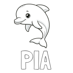 Online izdelana pobarvanka - Pobarvanka imena PIA in otroška pobarvanka ljubkega delfina