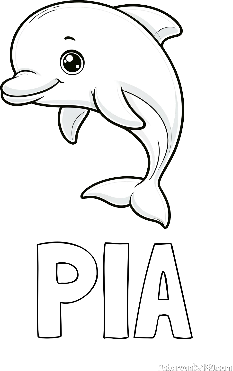 Pobarvanka imena PIA in otroška pobarvanka ljubkega delfina