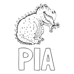 Online izdelana pobarvanka - Pobarvanka imena PIA in pobarvanka veselega dinozavra