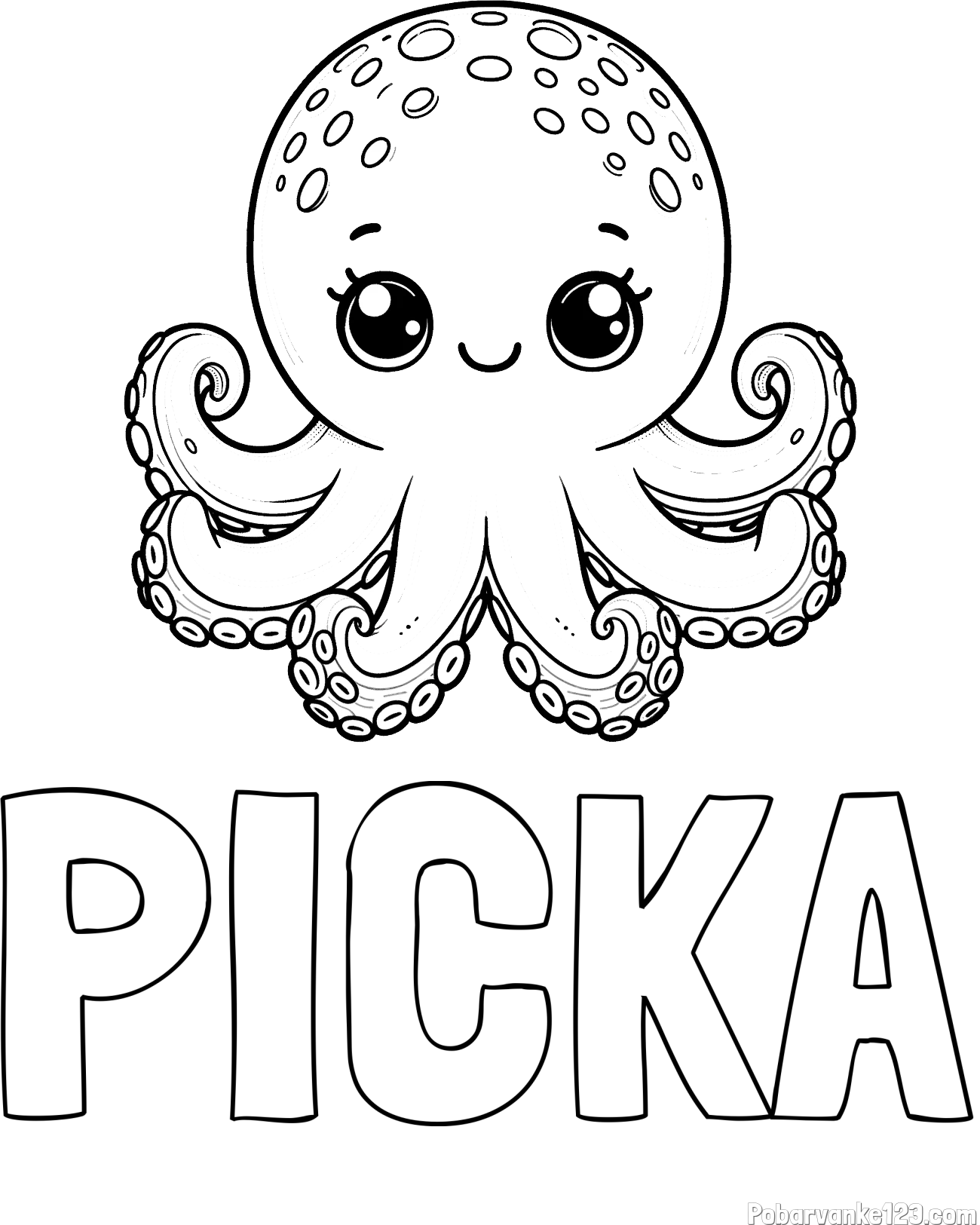 Pobarvanka imena PIČKA in otroška pobarvanka ljubke hobotnice