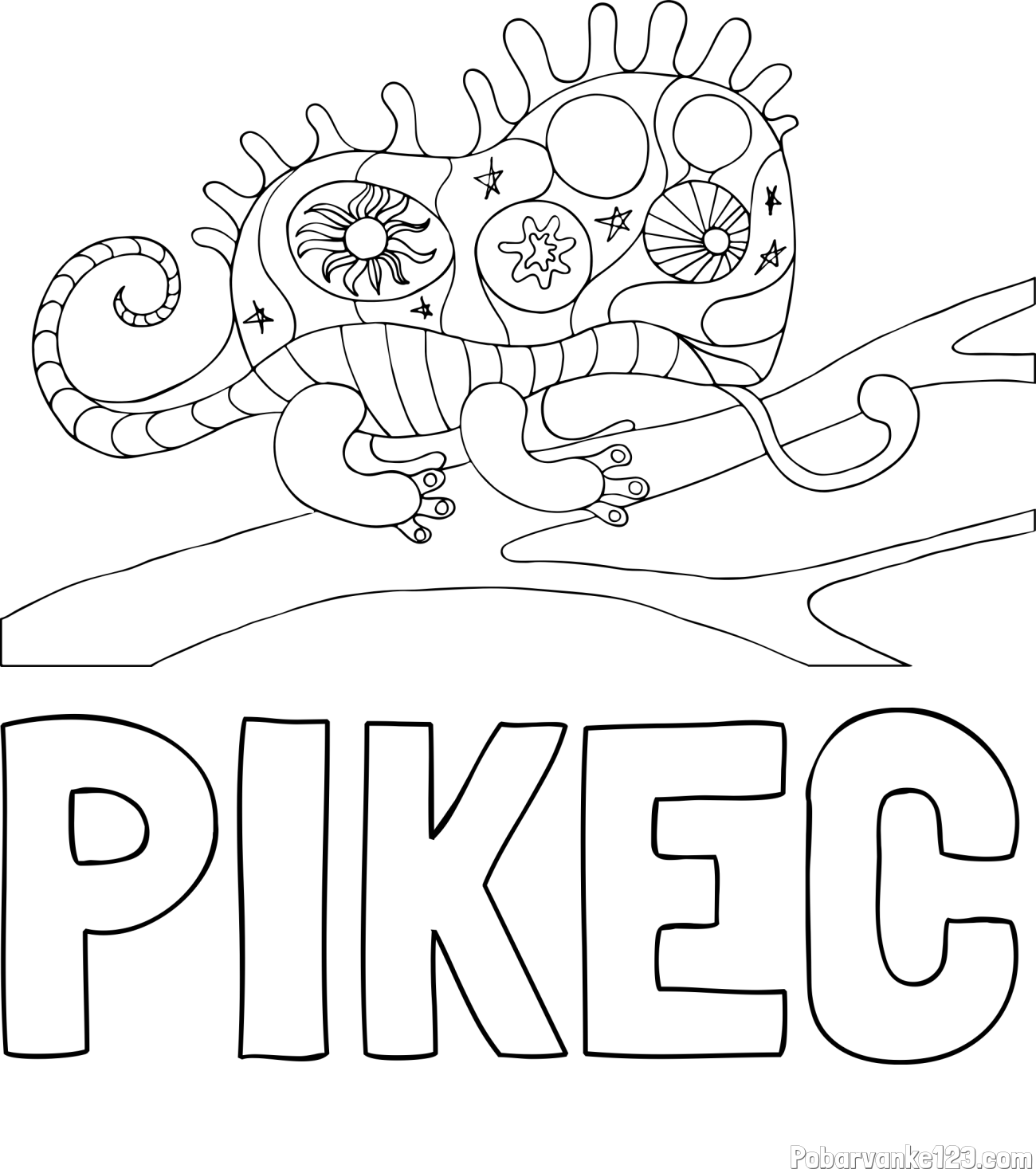 Pobarvanka imena PIKEC in pobarvanka kameleona  mandale