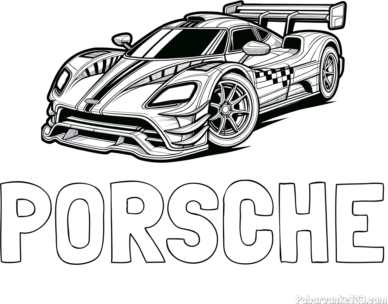 Pobarvanka imena PORSCHE in pobarvanka modernega športnega avtomobila