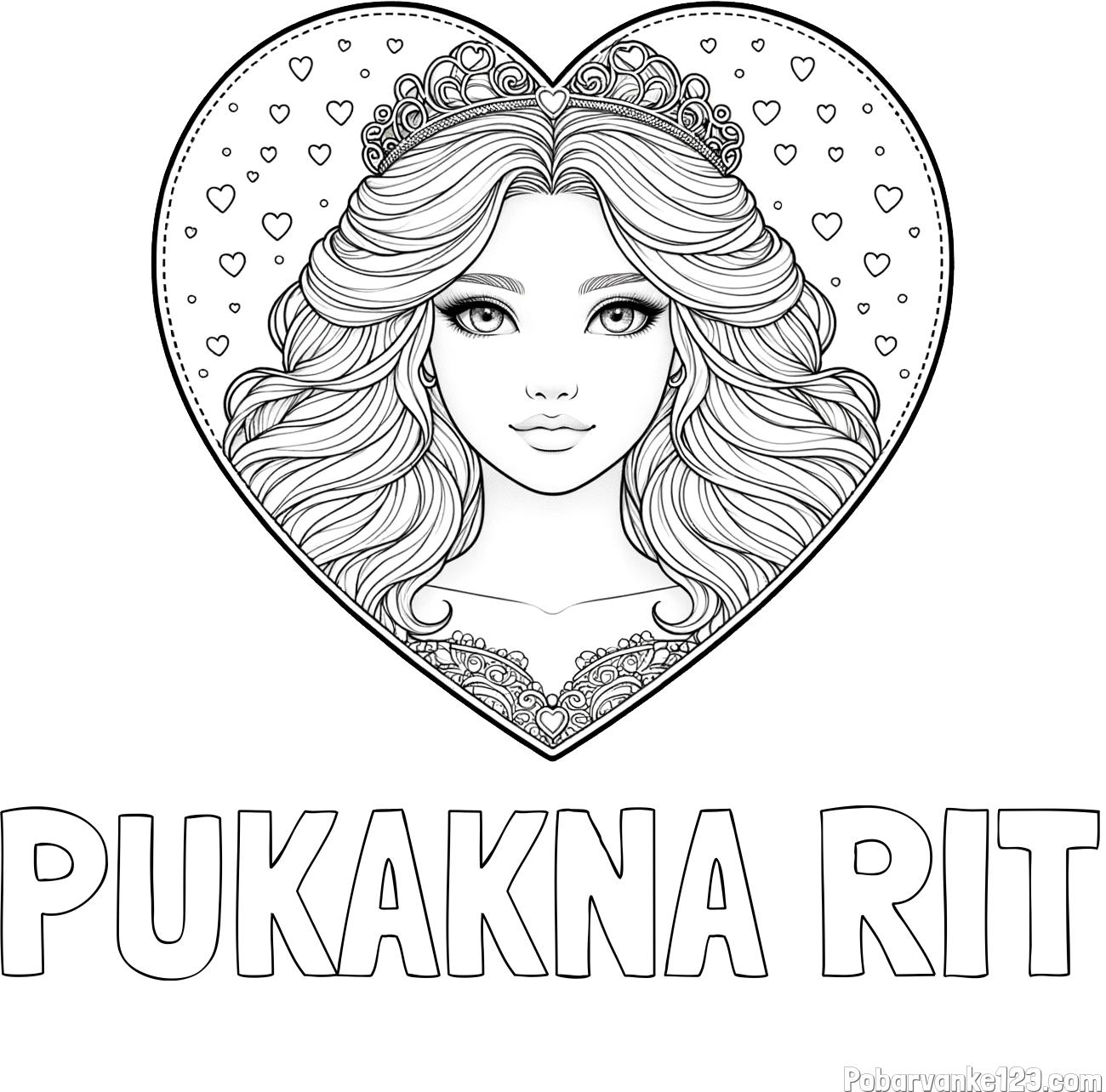 Pobarvanka imena PUKAKNA RIT in pobarvanka ljubke princese v srčku