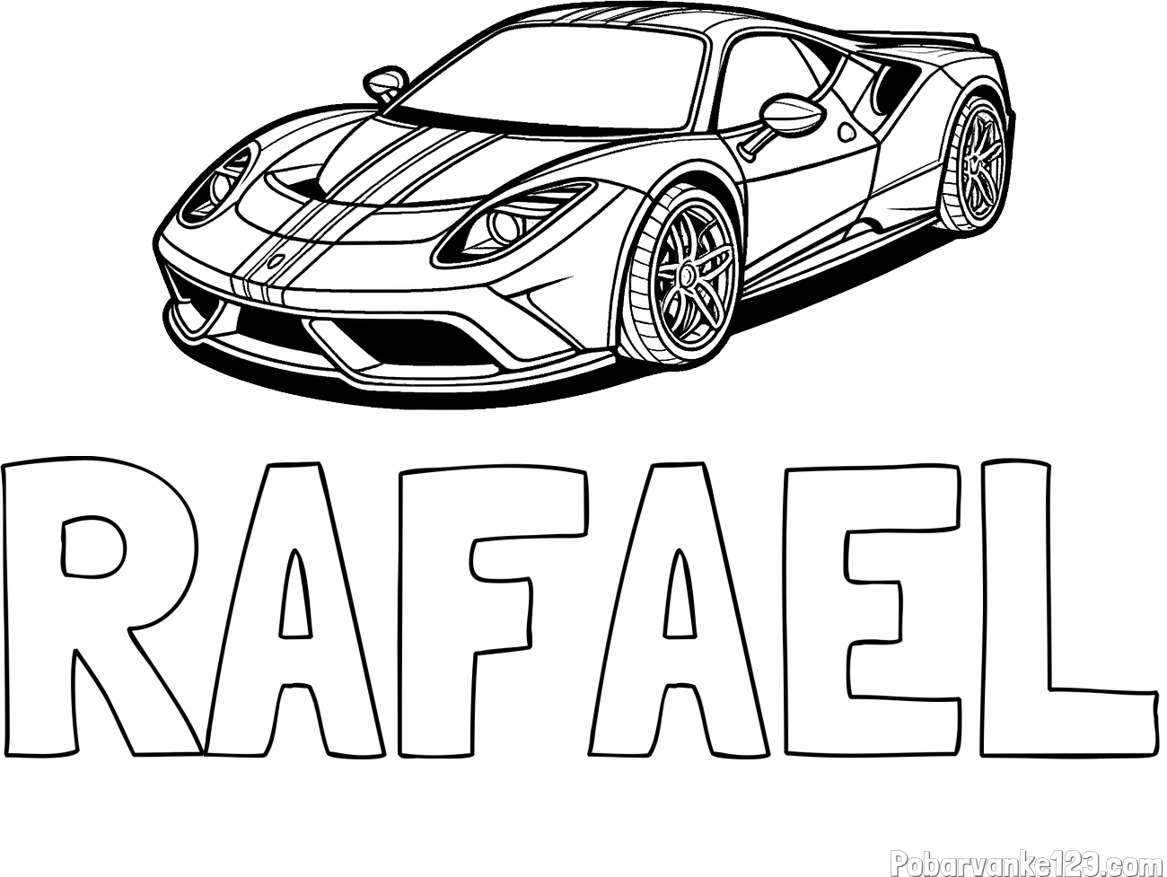 Pobarvanka imena RAFAEL in pobarvanka čudovitega športnega avtomobila