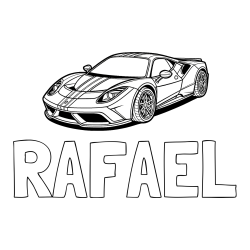 Online izdelana pobarvanka - Pobarvanka imena RAFAEL in pobarvanka čudovitega športnega avtomobila