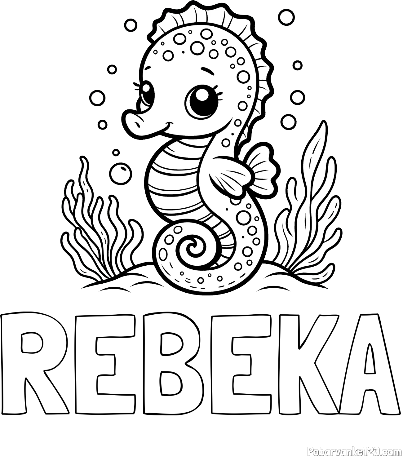 Pobarvanka imena REBEKA in pobarvanka morskega konjička