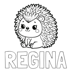 Online izdelana pobarvanka - Pobarvanka imena REGINA in pobarvanka nasmejanega ježka