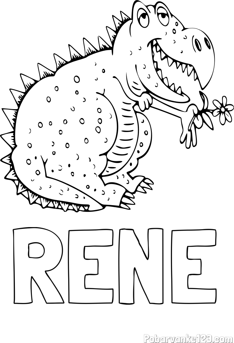Pobarvanka imena RENE in pobarvanka veselega dinozavra