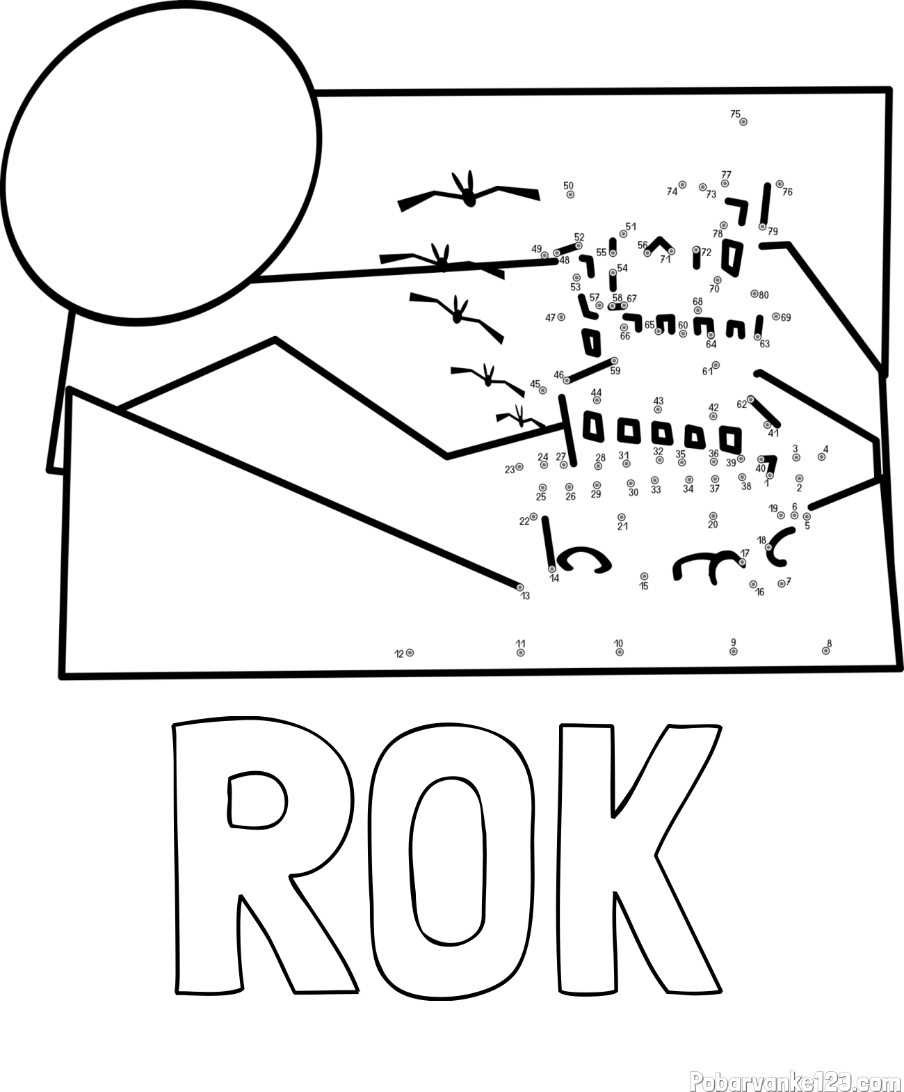 Pobarvanka imena ROK in pobarvanka gradu - poveži številke od pike do pike