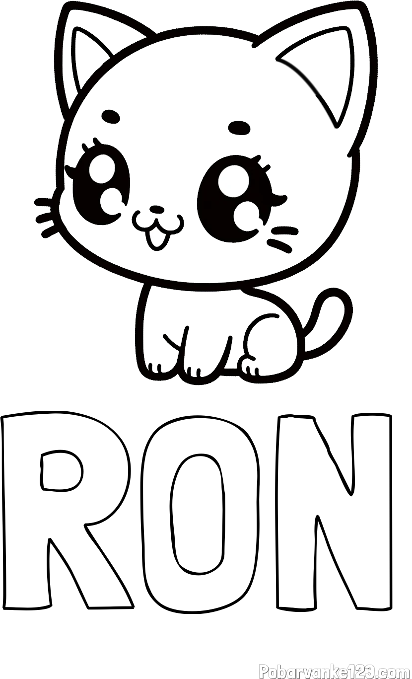 Pobarvanka imena RON in pobarvnaka ljubke muce v anime slogu