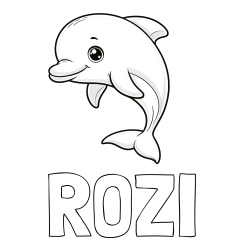 Online izdelana pobarvanka - Pobarvanka imena ROZI in otroška pobarvanka ljubkega delfina