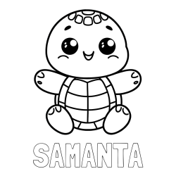 Online izdelana pobarvanka - Pobarvanka imena SAMANTA in otroška pobarvanka ljubke in nasmejane želvice