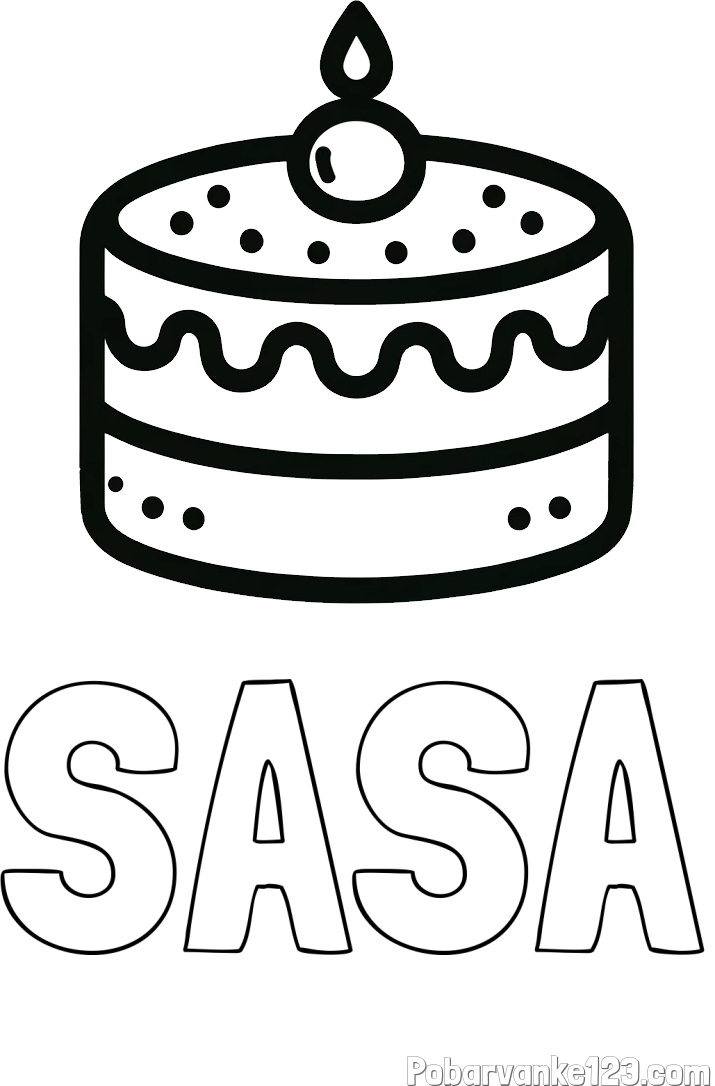 Pobarvanka imena SASA in otroška pobarvanka majhne torte