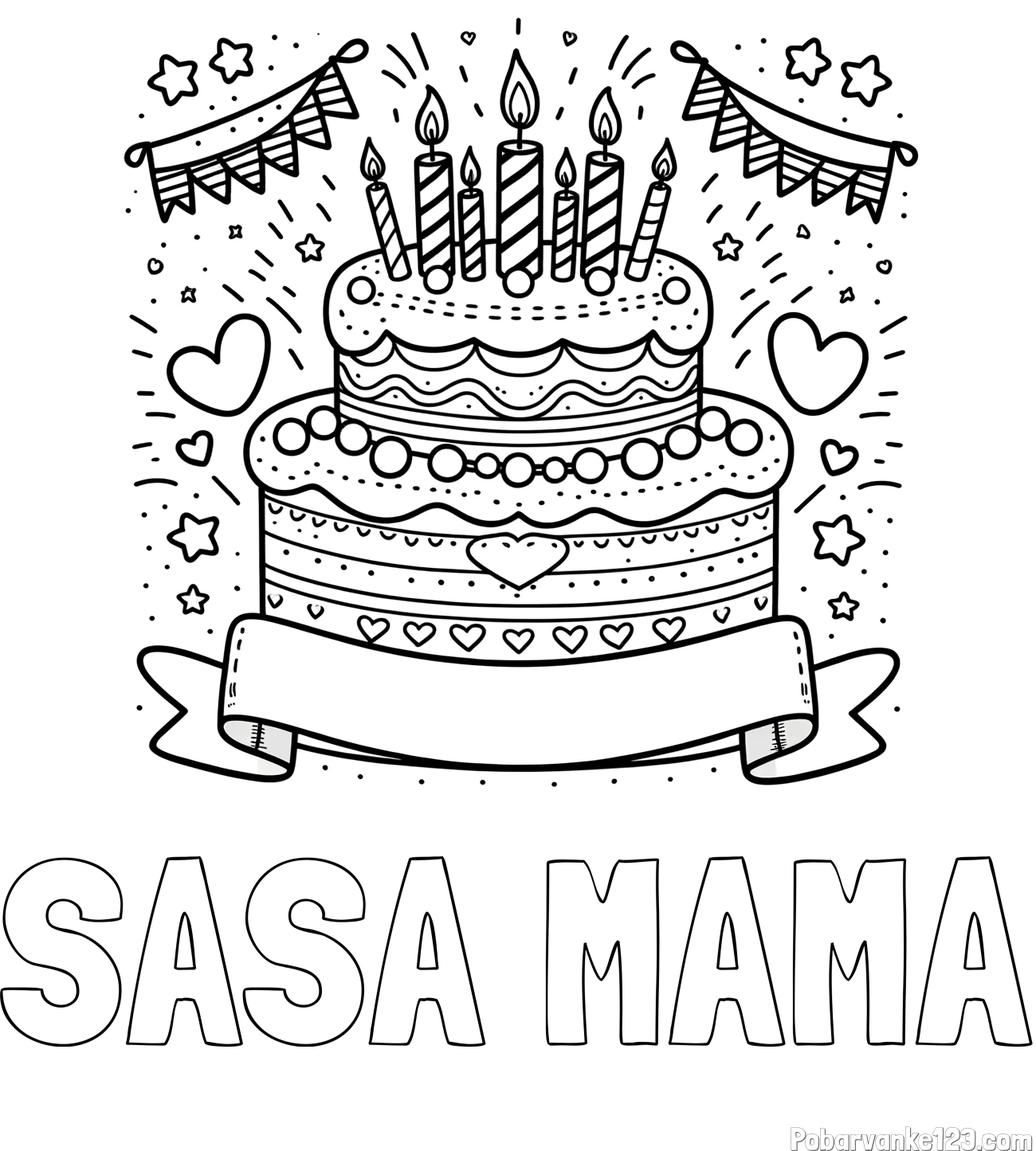 Pobarvanka imena SAŠA MAMA in pobarvanka velike torte za rojstni dan