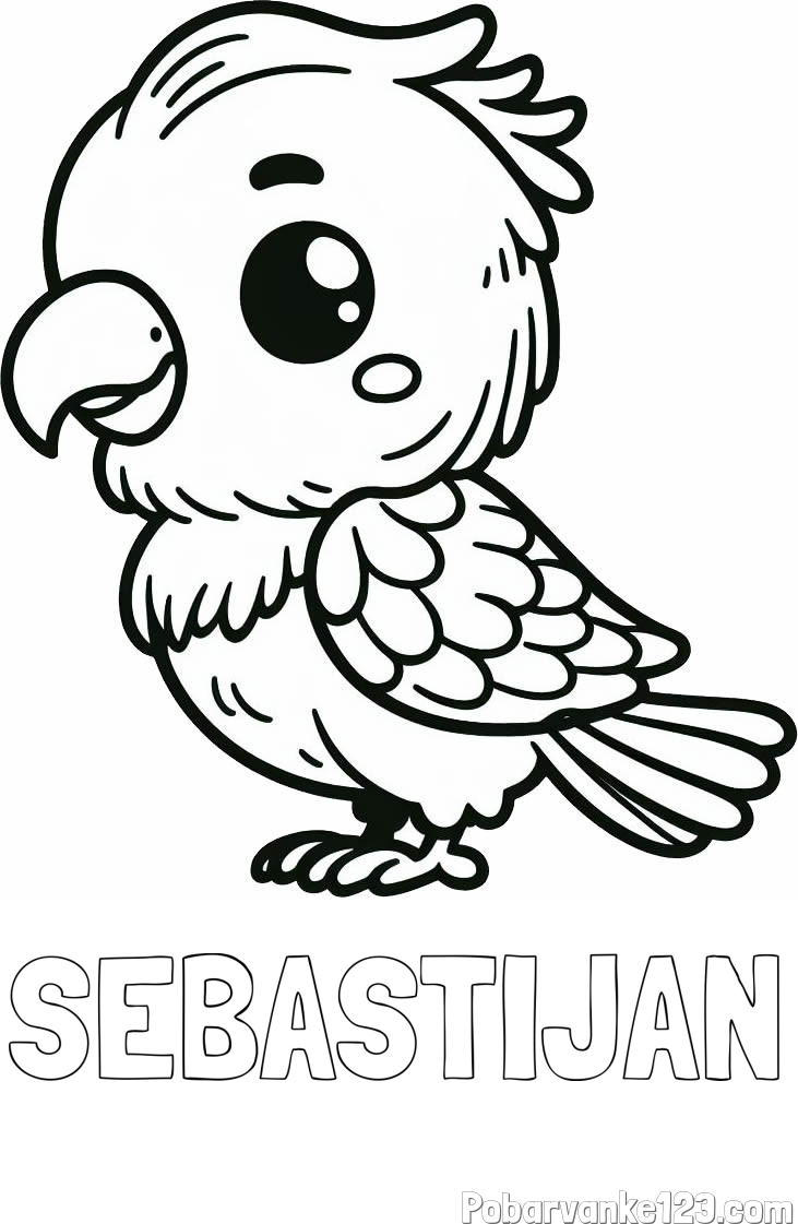 Pobarvanka imena SEBASTIJAN in pobarvanka ljubkega papagaja