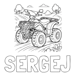Online izdelana pobarvanka - Pobarvanka imena SERGEJ in pobarvanka štirikolesnika na cesti