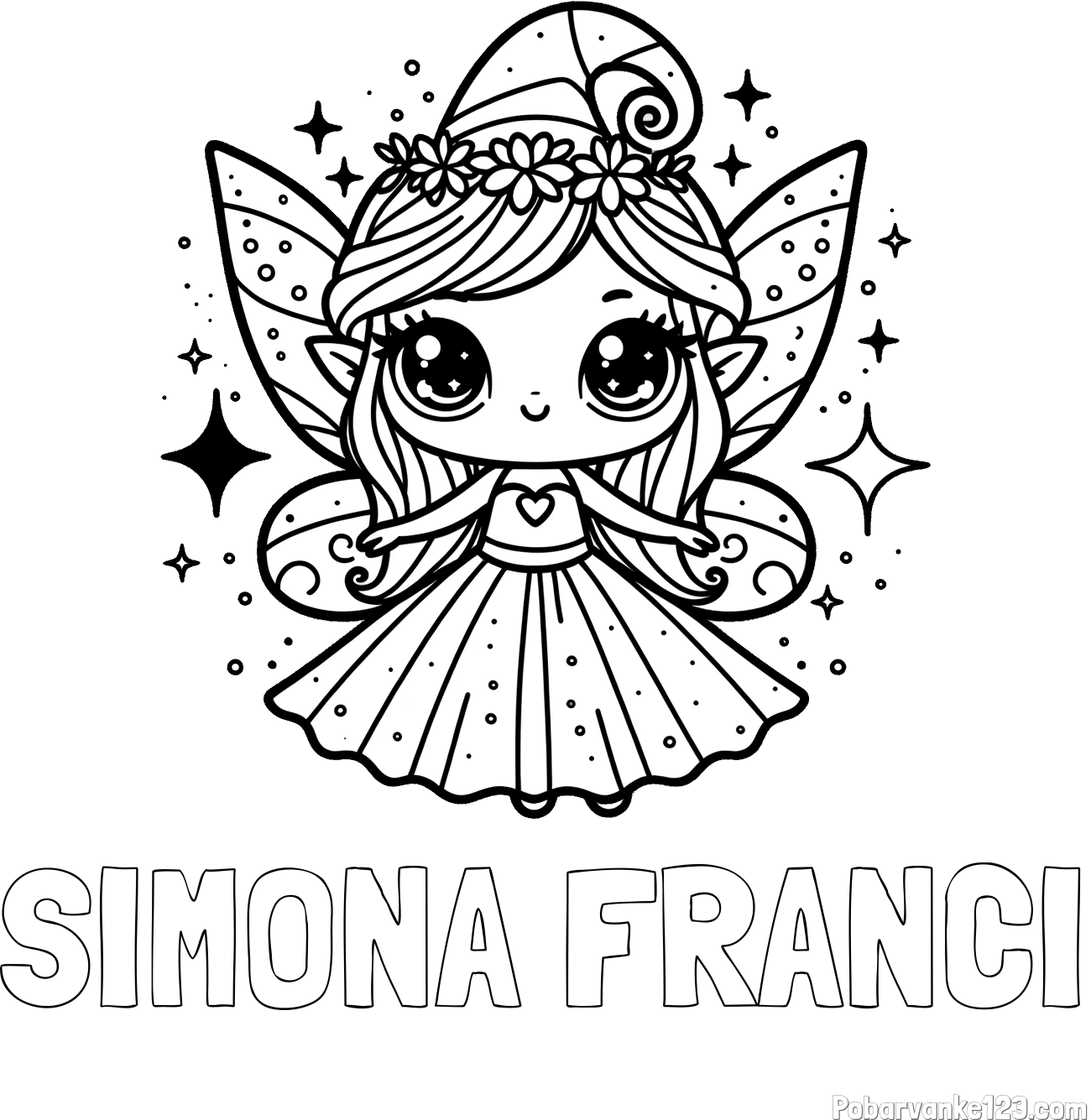 Pobarvanka imena SIMONA FRANCI in prikupna čarobna vila