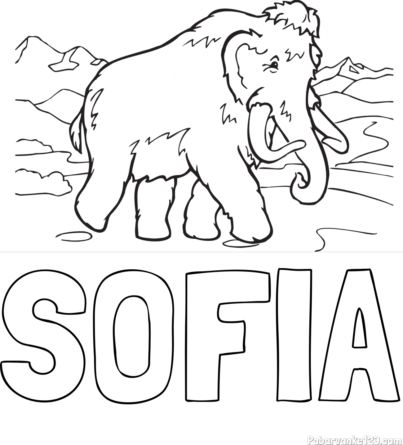 Pobarvanka imena SOFIA in pobarvanka mamut