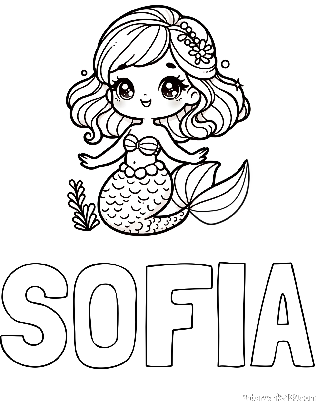 Pobarvanka imena SOFIA in pobarvanka simpatične morske deklice
