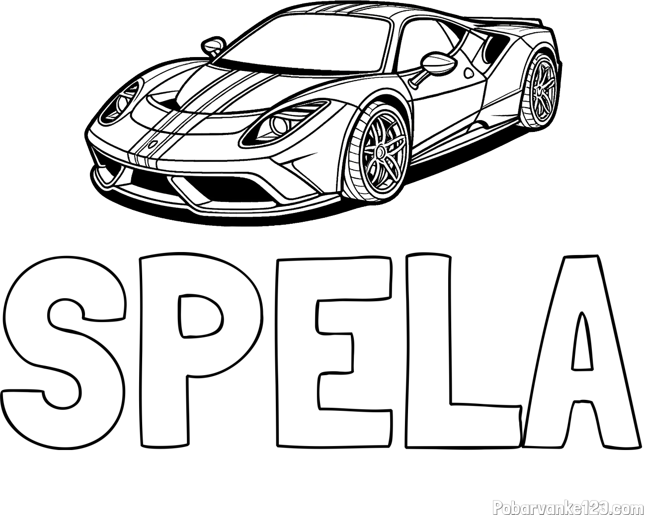 Pobarvanka imena ŠPELA in pobarvanka čudovitega športnega avtomobila