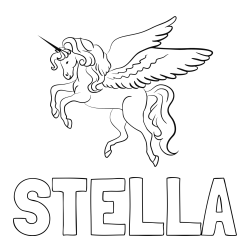 Online izdelana pobarvanka - Pobarvanka imena STELLA in lepa pobarvanka samoroga