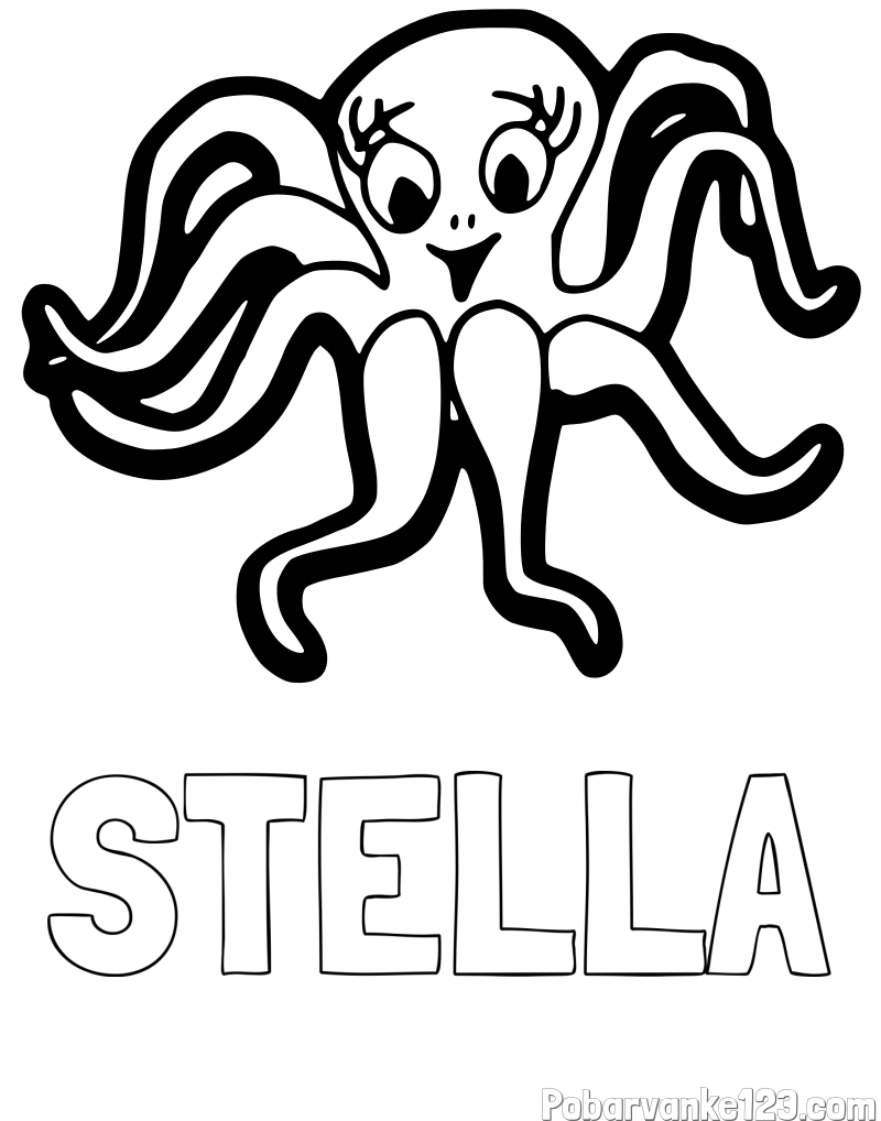 Pobarvanka imena STELLA in otroška pobarvanka nasmejane hobotnice