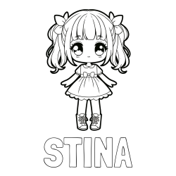 Online izdelana pobarvanka - Pobarvanka imena STINA in pobarvanka anime punčke
