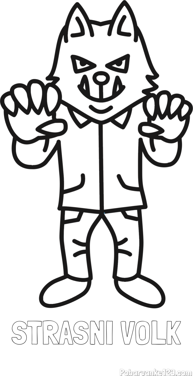Pobarvanka imena STRAŠNI VOLK in pobarvanka zlobnega volka iz Rdeče kapice