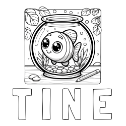 Online izdelana pobarvanka - Pobarvanka imena T I N E in pobarvanka ljubke ribice