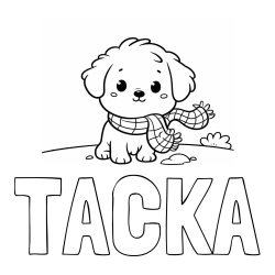 Online izdelana pobarvanka - Pobarvanka imena TAČKA in pobarvanka prikupnega psička