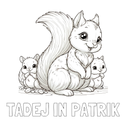Online izdelana pobarvanka - Pobarvanka imena TADEJ IN PATRIK in pobarvanka veveričje družine
