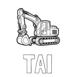Online izdelana pobarvanka - Pobarvanka imena TAI in pobarvanka velikega delovnega stroja - bagra