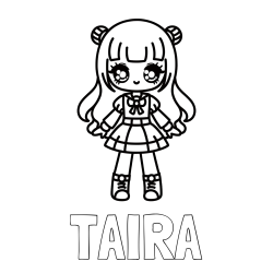 Online izdelana pobarvanka - Pobarvanka imena TAIRA in otroška pobarvanka punčke v anime slogu