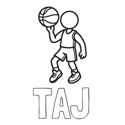 Online izdelana pobarvanka - Pobarvanka imena TAJ in otroška pobarvanka košarkarja