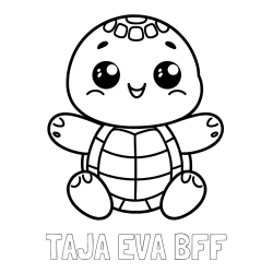 Online izdelana pobarvanka - Pobarvanka imena TAJA EVA BFF in otroška pobarvanka ljubke in nasmejane želvice