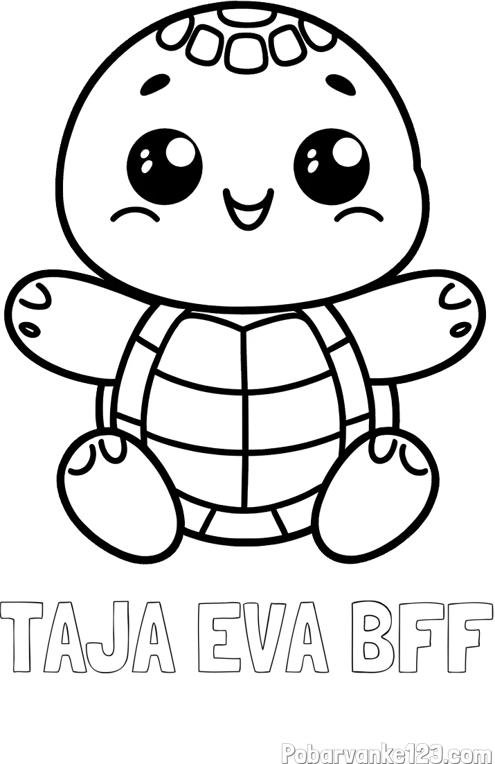 Pobarvanka imena TAJA EVA BFF in otroška pobarvanka ljubke in nasmejane želvice