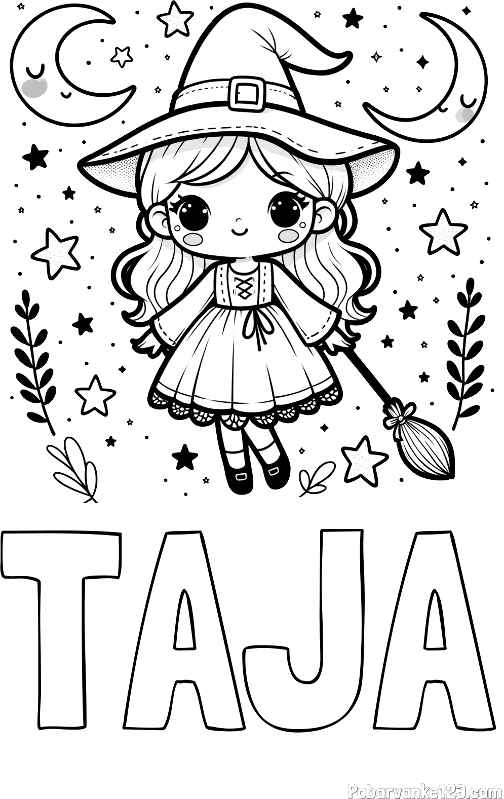 Pobarvanka imena TAJA in pobarvanka prikupne čarovnice