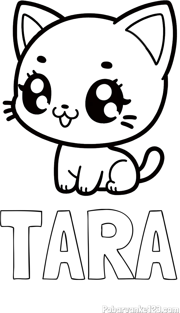 Pobarvanka imena TARA in pobarvnaka ljubke muce v anime slogu