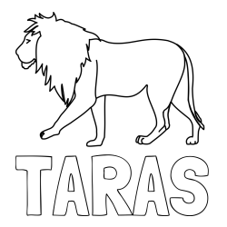 Online izdelana pobarvanka - Pobarvanka imena TARAS in otroška pobarvanka leva