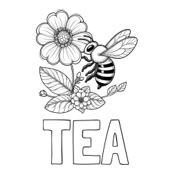 Online izdelana pobarvanka - Pobarvanka imena TEA in otroška pobarvanka čebelice in rožice