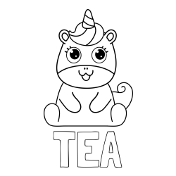 Online izdelana pobarvanka - Pobarvanka imena TEA in pobarvanka čudovitega samoroga Unicorn