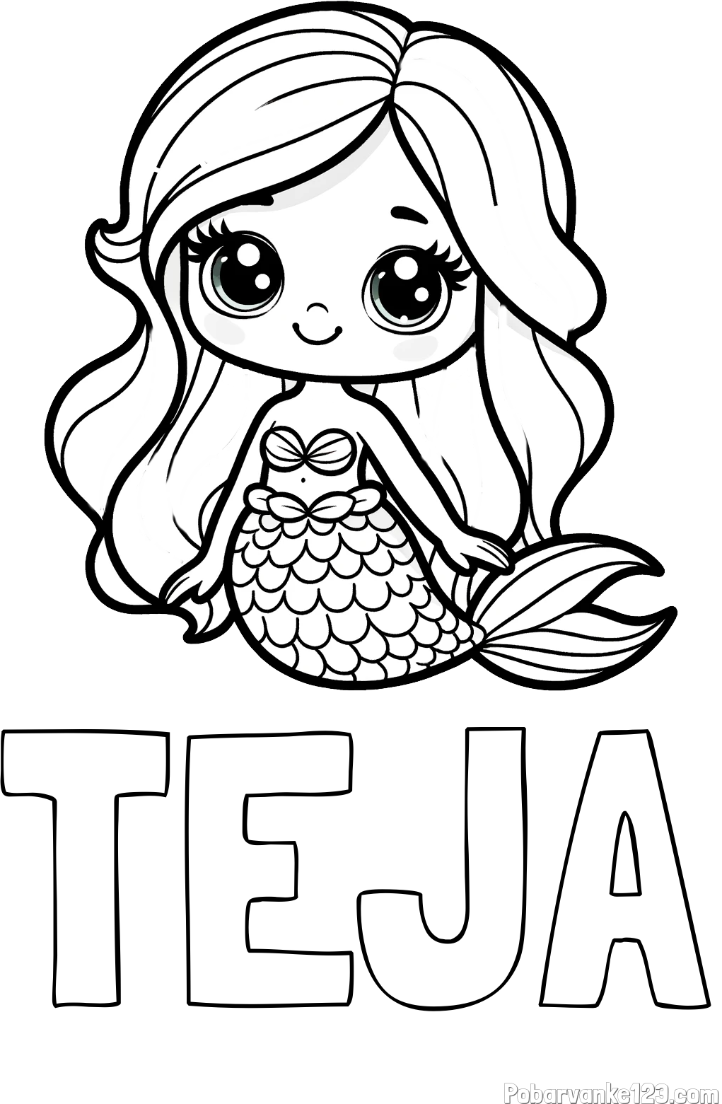 Pobarvanka imena TEJA in pobarvanka prikupne morske deklice