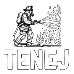 Online izdelana pobarvanka - Pobarvanka imena TENEJ in pobarvanka gasilca pri gašenju požara