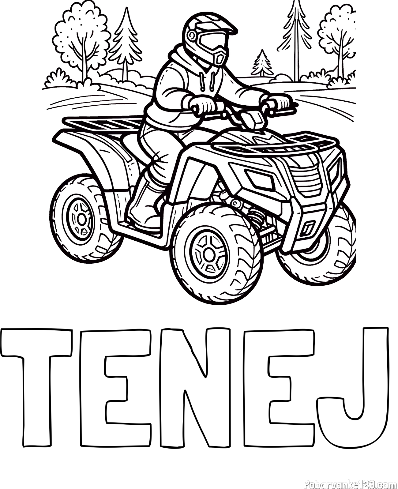 Pobarvanka imena TENEJ in pobarvanka motorista na štirikolesniku