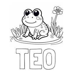 Online izdelana pobarvanka - Pobarvanka imena TEO in pobarvanka žabe