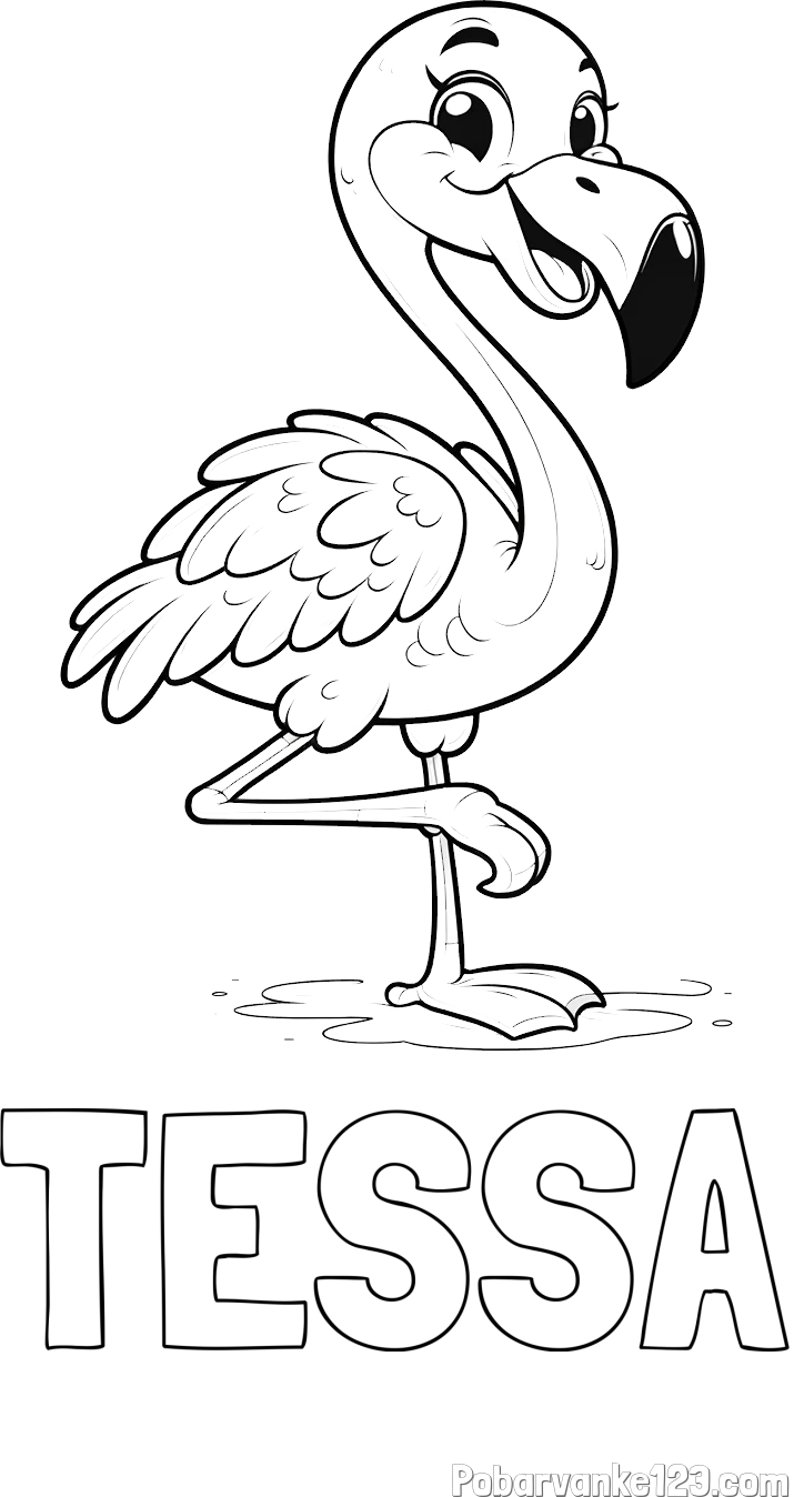 Pobarvanka imena TESSA in otroška pobarvanka prikupnega flaminga