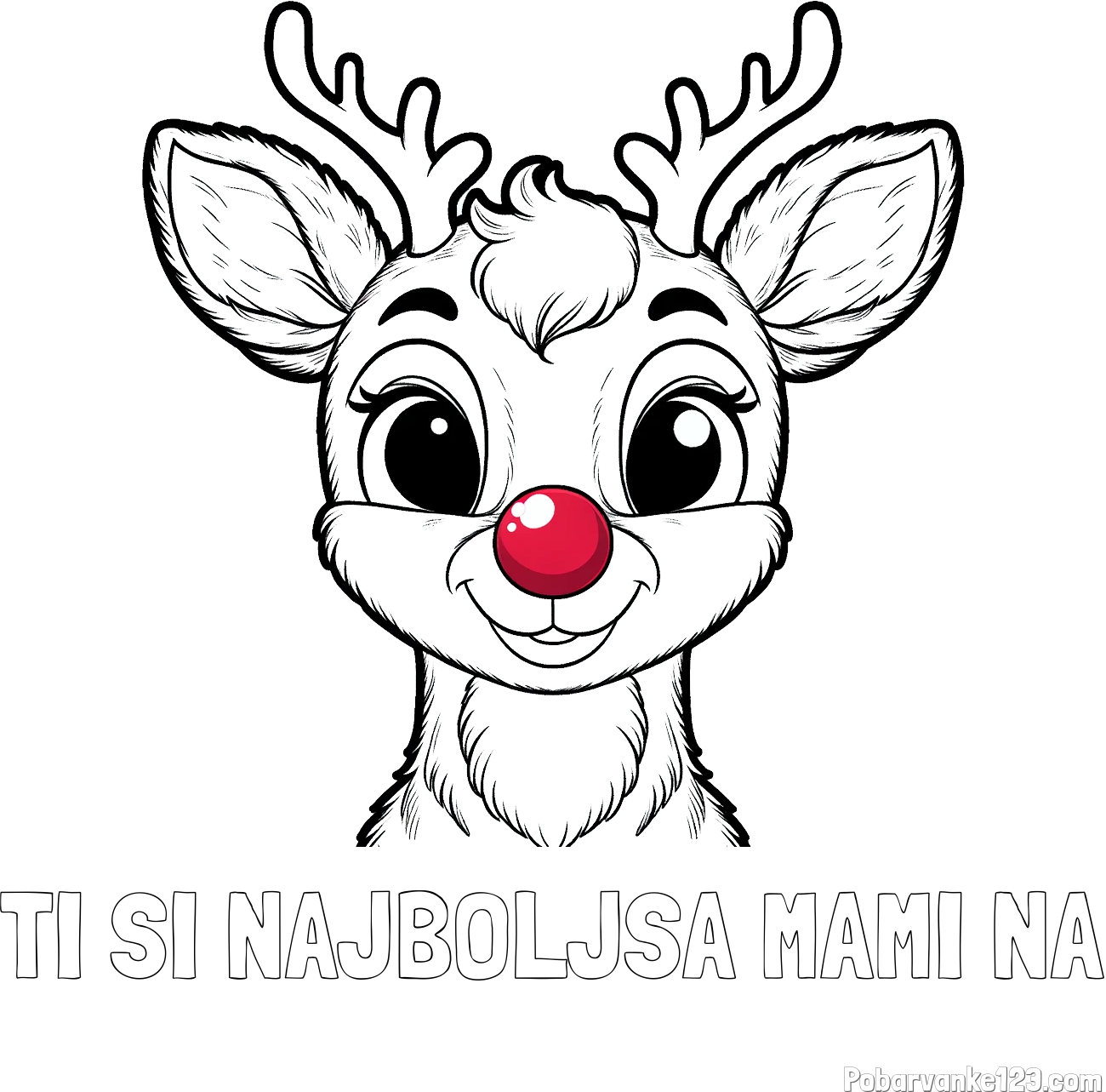 Pobarvanka imena TI SI NAJBOLJŠA MAMI NA in otroška pobarvanka simpatičnega jelenčka Rudolfa