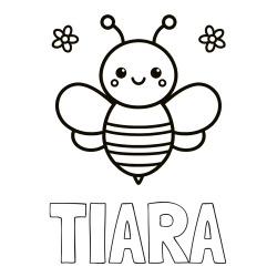 Online izdelana pobarvanka - Pobarvanka imena TIARA in otroška pobarvanka čebele
